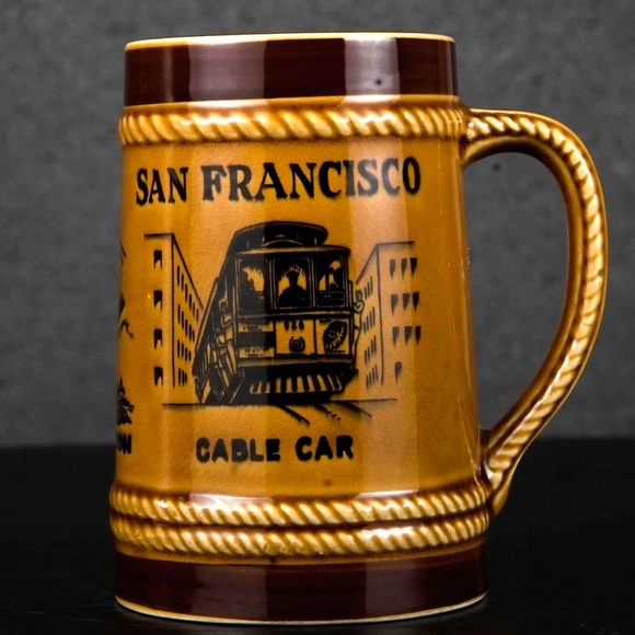 Vintage San Francisco Beer Stein Cable Car Golden Gate Bridge - Picture 1 of 2